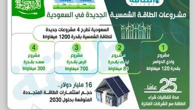 Photo of الطاقة الشمسية في السعودية.. 4 مشروعات جديدة (إنفوغرافيك)