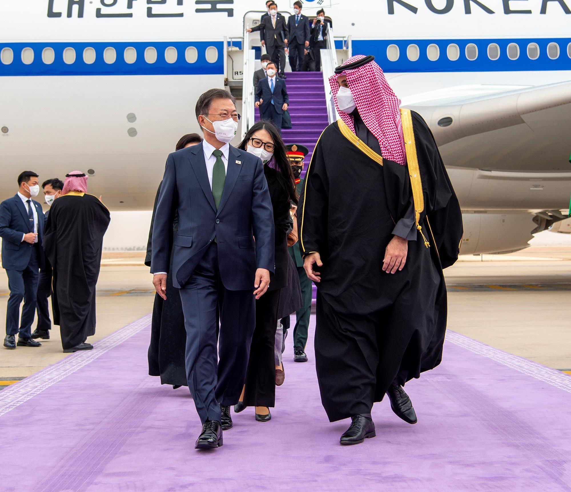 من مراسم استقال الرئيس الكوري في السعودية- الصورة من واس