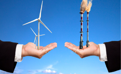 صورة توضيحية للمقارنة بين الوقود الأحفوري ومصادر الطاقة المتجددة