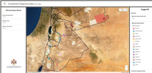 خريطة بمناطق استكشاف النفط والغاز في الأردن