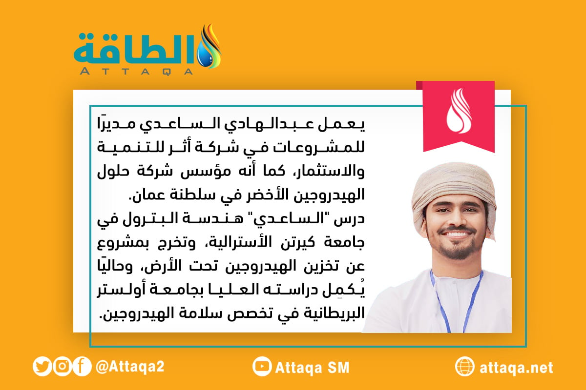مؤسس شركة حلول الهيدروجين الأخضر في سلطنة عمان المهندس عبدالهادي الساعدي