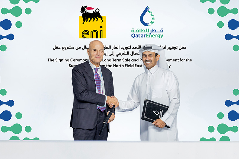 من مراسم توقيع اتفاقية الغاز مع إيني- الصورة من قطر للطاقة