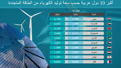 Photo of أكثر 10 دول عربية امتلاكًا لسعة توليد الكهرباء المتجددة بنهاية 2023 (إنفوغرافيك)