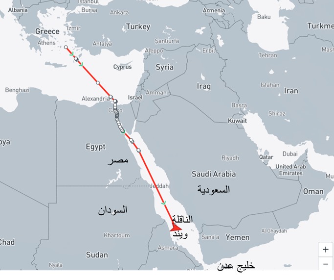 خريطة توضح موقع استهداف السفينة إم/تي ويند