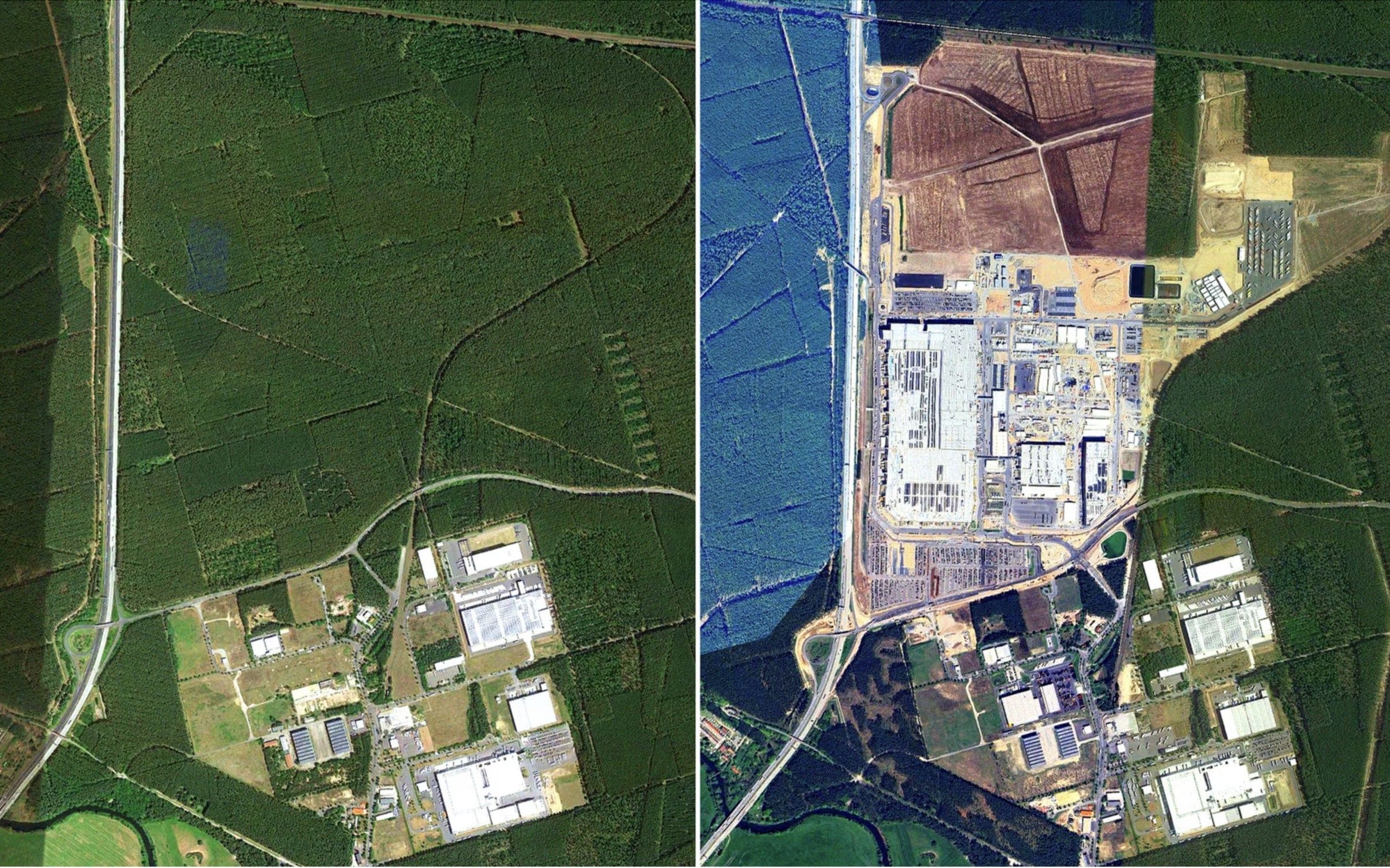 صورة بالأقمار الصناعية توضح فقدان هكتارات من الغابات في موقع مصنع تيسلا