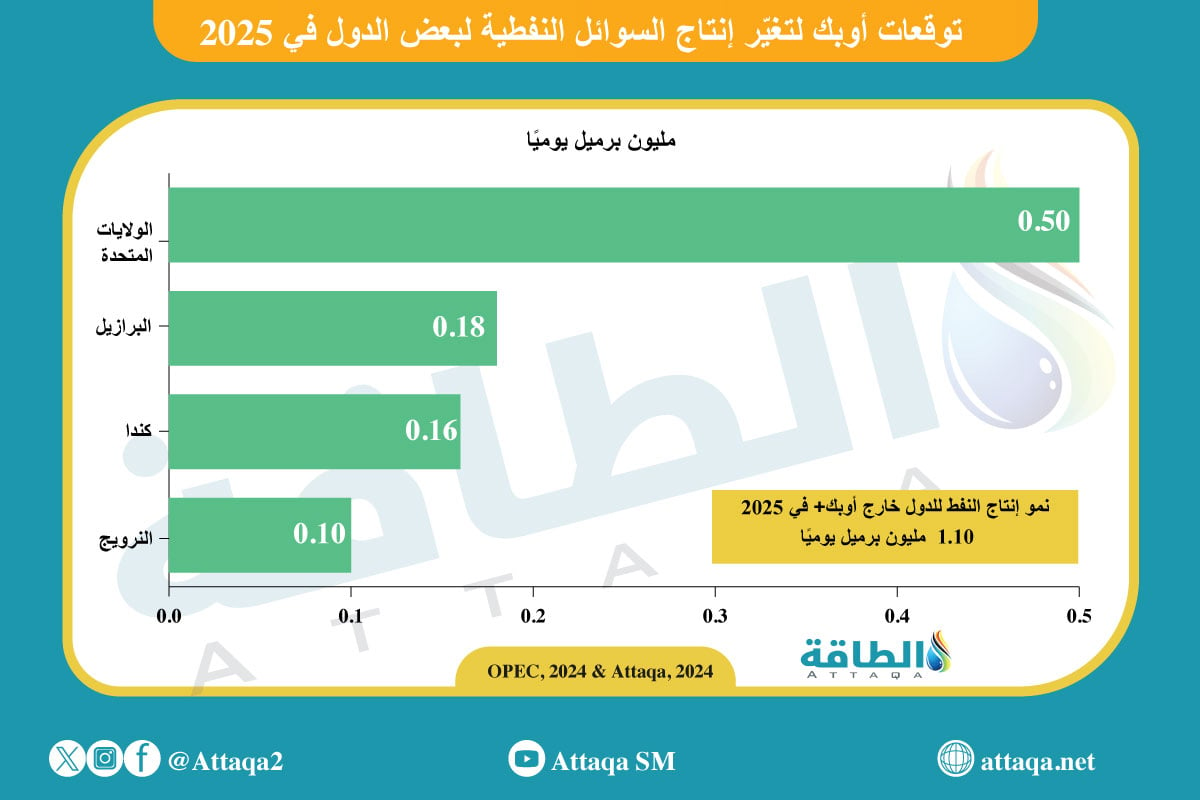 توقعات أوبك لإنتاج السوائل النفطية في بعض الدول 2024