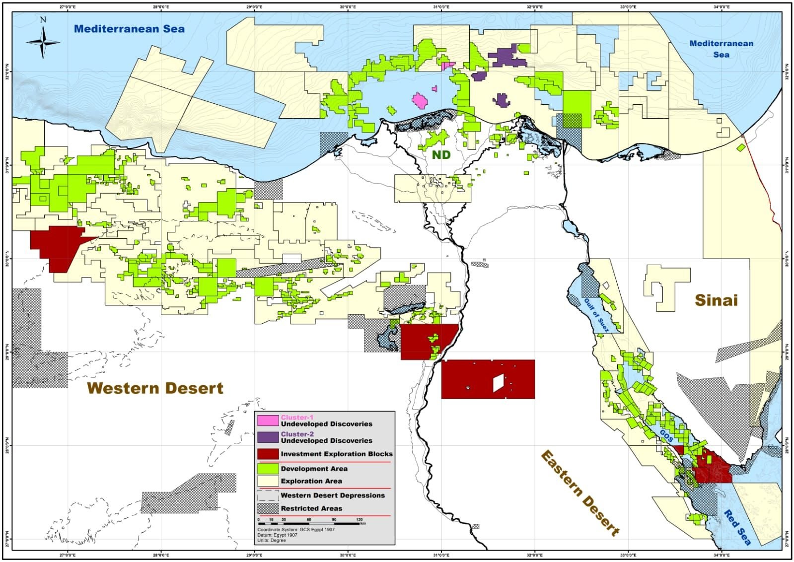 خريطة تكشف عن مواقع الفرص الاستثمارية المطروحة بقطاع النفط والغاز في مصر