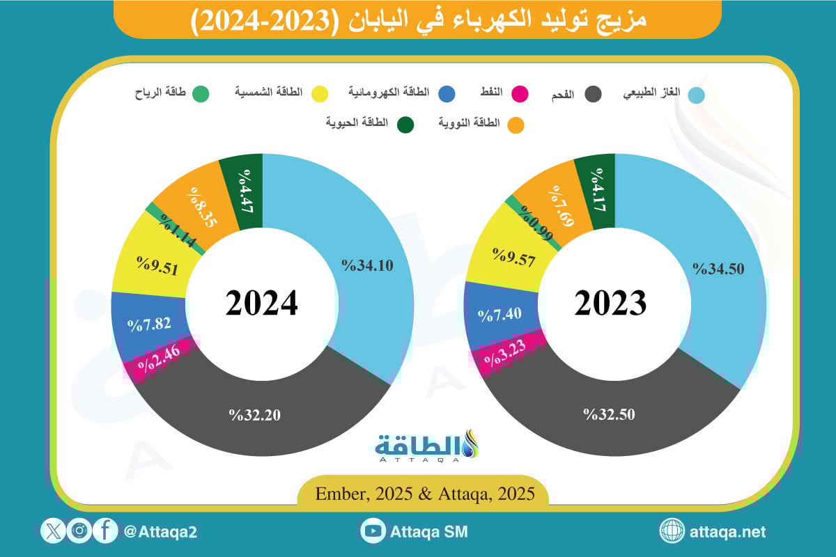 مزيج توليد الكهرباء في اليابان (2023-2024)
