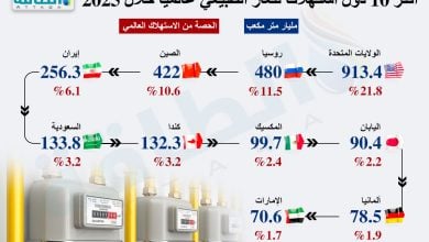 Photo of أكبر 10 دول في استهلاك الغاز الطبيعي عالميًا.. الإمارات بالقائمة لأول مرة (إنفوغرافيك)