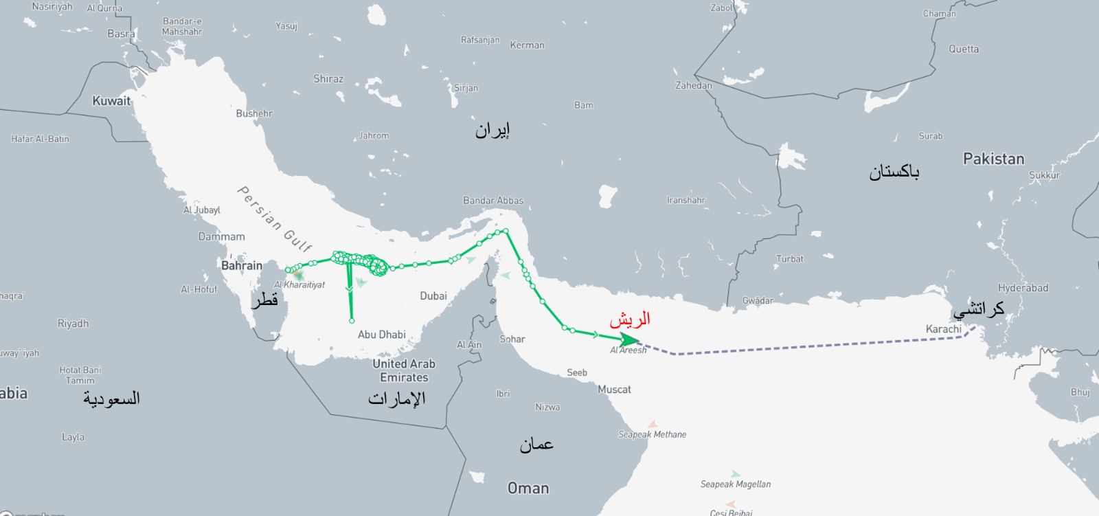 مسار ناقلة الغاز المسال الفطرية العريش