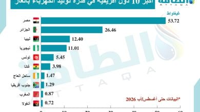 Photo of مصر والجزائر بالصدارة.. أكبر 10 دول أفريقية في قدرة توليد الكهرباء بالغاز (إنفوغرافيك)